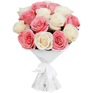 Букет из 15 белых и розовых роз